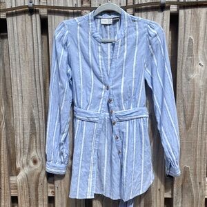 Anthropologie Blue and White Striped Button-Up Shirt. Size 4
